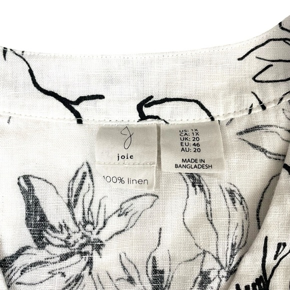 Joie 100% Linen Black White Tropical Print Top 1X - Picture 6 of 9